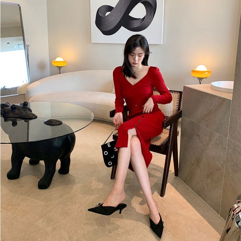 Ada Miss Cherry red knit dress with buttoned details - Picture 6 of 7
